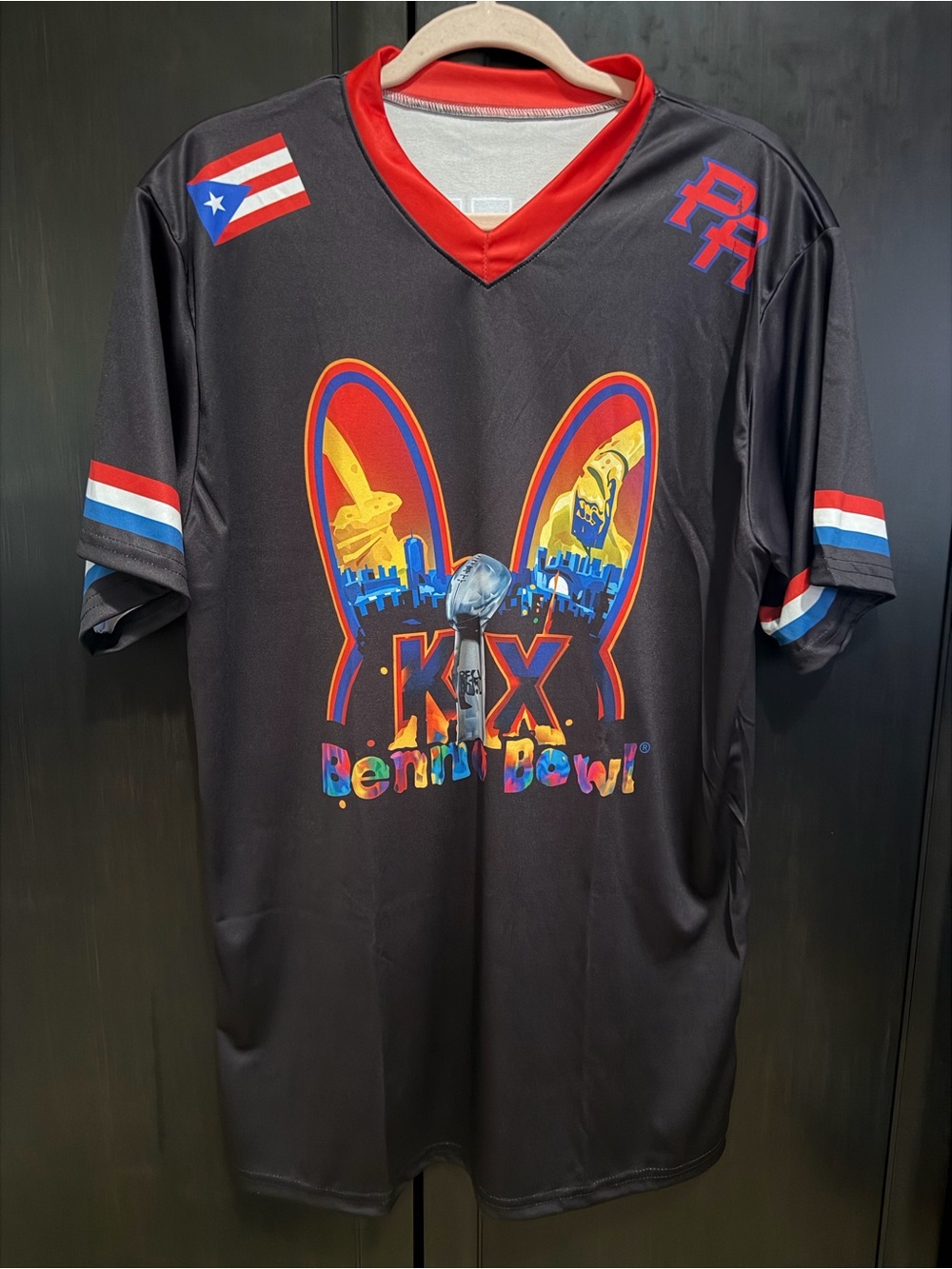 Benito KX Remix Bowl Graphic V-Neck Unisex Jersey - Black with Red Trim